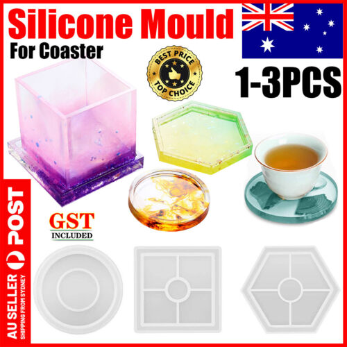 Coaster Cup Mat Mold Round Square Silicone Mould DIY Epoxy Resin Casting Tool AU - Lets Party