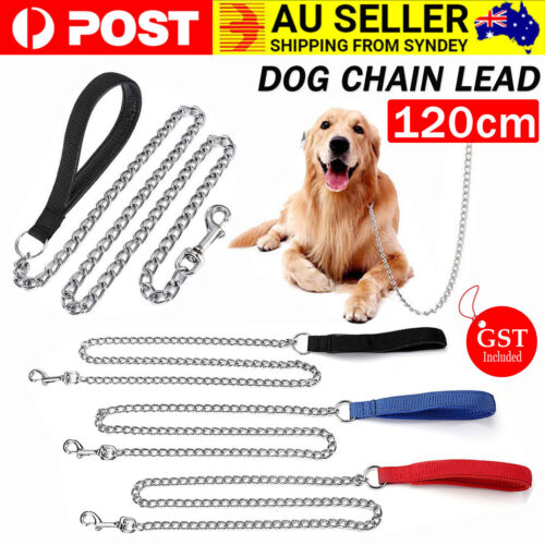 120cm Pet Dog Puppy Metal Chain Lead With Soft Padded Handle Leash Duty AUS