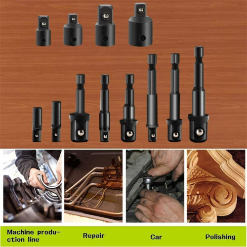 12 Piece Impact Drill Socket Adaptor Set Heavy Duty Driver Short Long Hex Shank