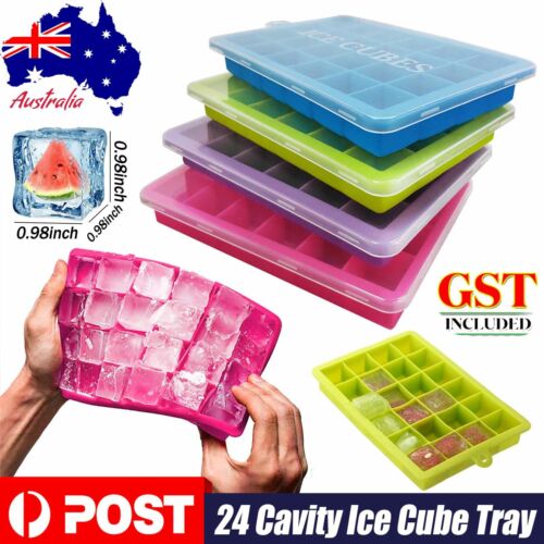 24 Grids Silicone Ice Cube Tray With Lid Mold Maker Tool Square Mould Container
