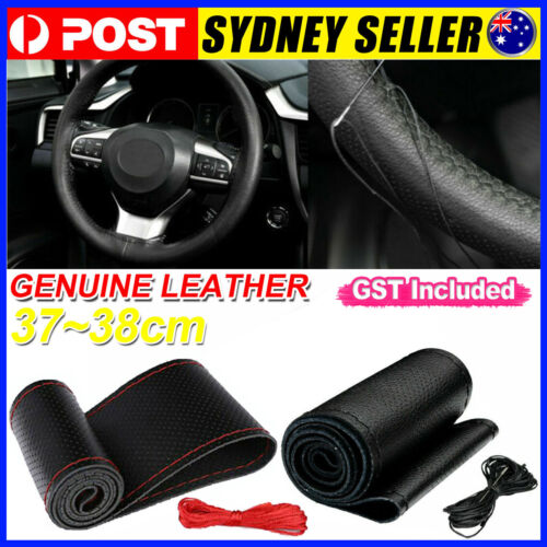 Leather DIY Car Steering Wheel Cover Breathable Anti-slip Universal 38cm 2Colour
