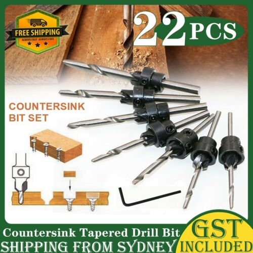 22PCS Countersink Tapered Drill Bit Screw Set Wood Pilot Hole For Woodworking AU