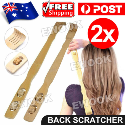 2x Long Reach Wooden Bamboo Scratch Back Scratcher Body Massage Itchy Relieve 4C - Lets Party