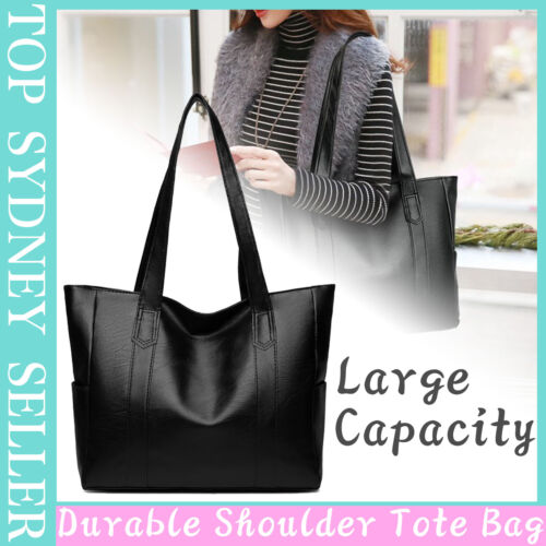 Women PU Leather Handbag Large Capacity Durable Shoulder Tote Bag W/ Side Pocket
