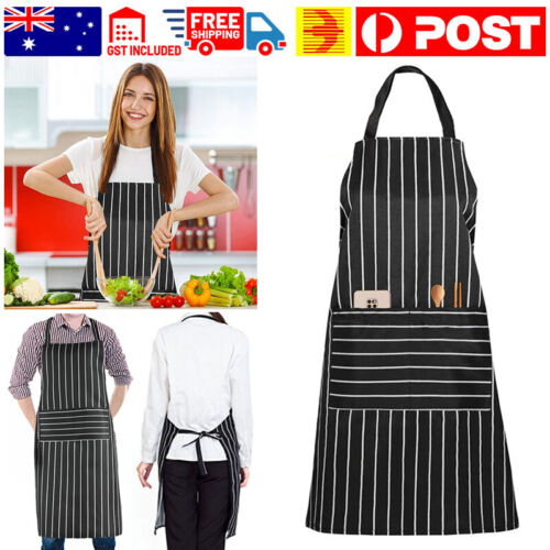 Apron Professional Washable Chefs Black & White Striped Apron for Chef BBQ Cafe