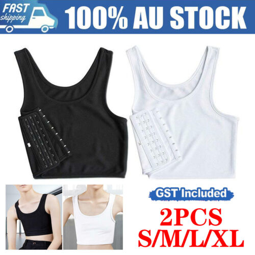 2PCS Women Buckle Short Chest Breast Binder Lesbian Trans Vest Corset Tomboy