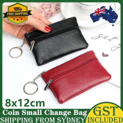 Coin Small Change Bag Card Wallet Pouch Zip Up Women Key Ring Leather Mini Purse
