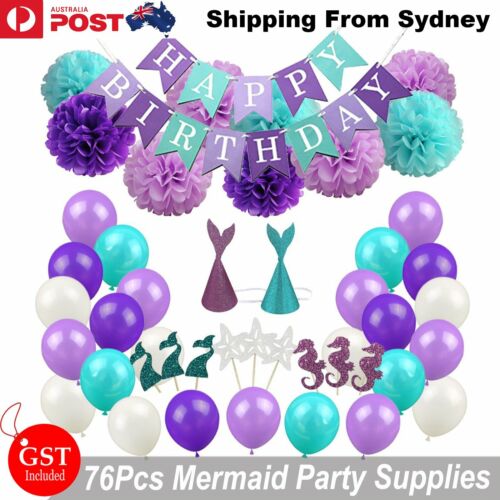 76 Pcs/Set Mermaid Theme Retro Balloons Birthday Baby Party Wedding Decor Banner