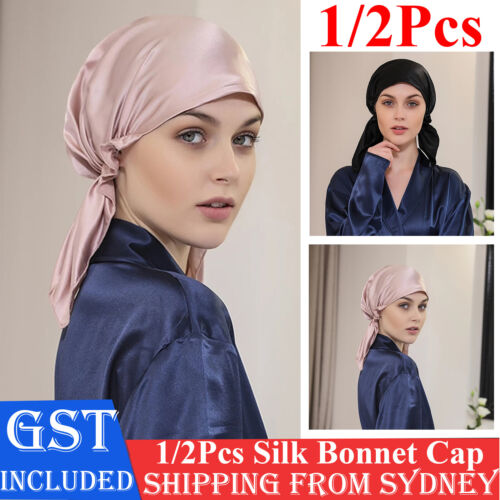 100% Pure Silk Night Cap Soft Sleeping Cap Hair Wrap Bonnet for Hair Care AU
