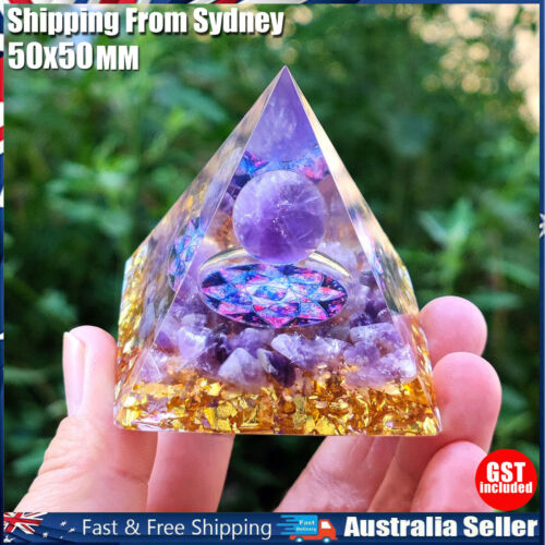 Amethyst Crystal Sphere Orgonite Pyramid & Obsidians Chakra Energy Orgone Stone