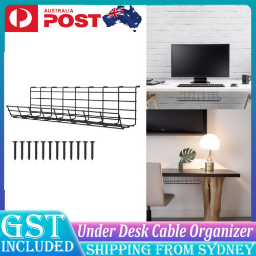 1-2X Under Cable Management Tray Under Desk Cable Organizer for Wire Management