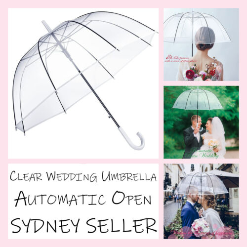 Clear Dome Umbrella Wedding Rain Transparent Parasol Handle Waterproof