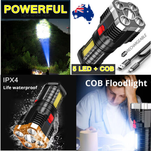 Super Bright 1200000LM Torch Led Flashlight USB Rechargeable Tactical Side Lamp