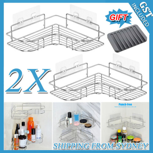 Bathroom Stainless Steel Shower Caddy Corner Storage Shelf Holder Rack Organiser