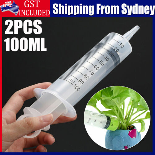 2X 100ml Reusable Plastic Syringe Big Large Hydroponics Nutrient Measuring Slip
