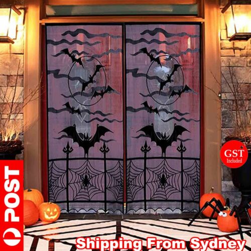Haunted House Halloween Decoration Gothic Black Lace Spider Web Curtains Props A