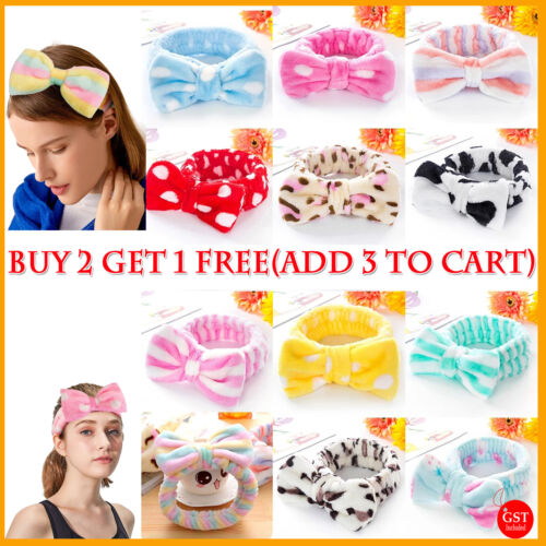 Bow Beauty Head Band Thick Makeup Shower Cute Spa Hair Band Striped Soft Bath AU