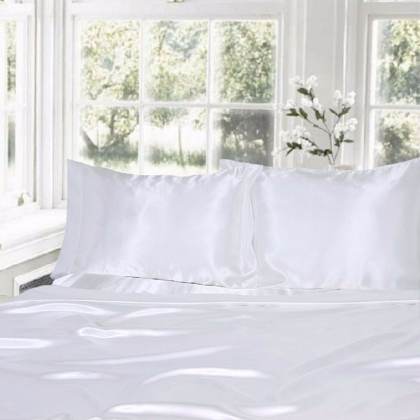 1000TC All Size Ultra SOFT Art Silk Satin Sheet Set Flat Fitted Sheet Pillowcase - Lets Party