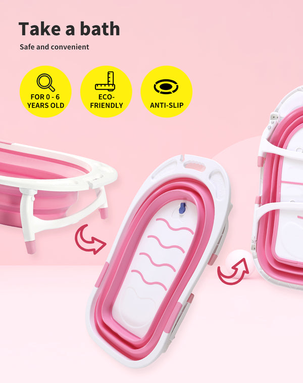 Baby Bath Tub Infant Toddlers Foldable Bathtub Folding Safety Bathing Shower GN - Lets Party