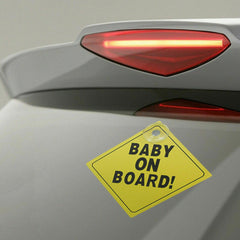 2 x Baby on Board Car Sign Safety Suction Cups Yellow Plastic Pair Vehicle
