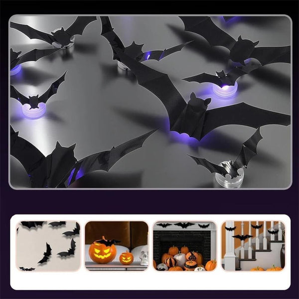 Halloween LED Purple Lighted 3D Bats Glowing Bat Spider Ghost Wall Glo