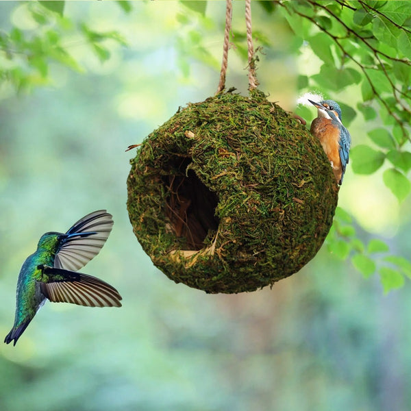 Hanging Bird Nest Moss Shelter Natural Hideout Nesting Hut Cage Decora