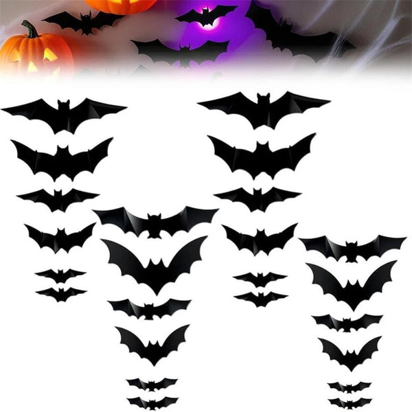 Halloween LED Purple Lighted 3D Bats Glowing Bat Spider Ghost Wall Glo
