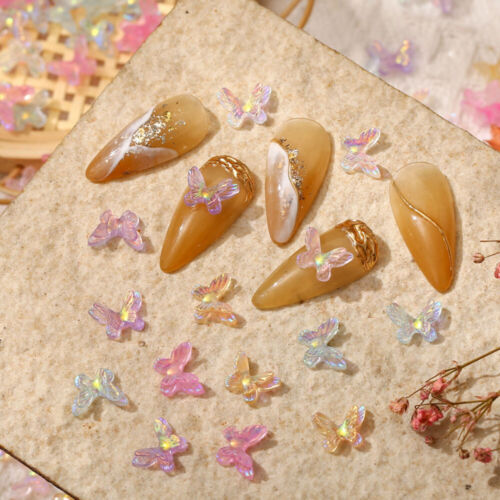 50PCS Aurora Bow/Bear/Butterfly Nail Rhinestone Kawaii Resin Nail Art