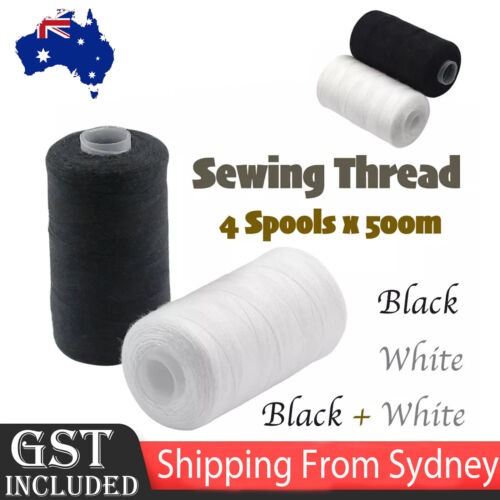 Sewing Thread 4 Spools x 500m Black White Quilting Polyester Embroider
