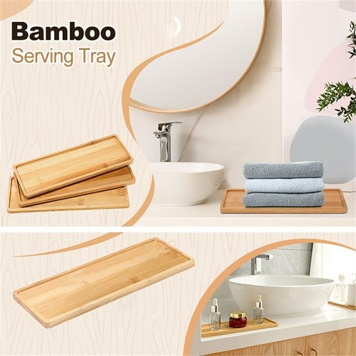 3PCS Bamboo Serving Tray Versatile Round-Edged Vanity Organizer forTea