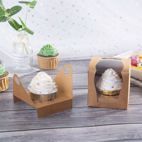 24PCS Single Cupcake Boxes Window Face Cup Cake Display Box Muffin Cas
