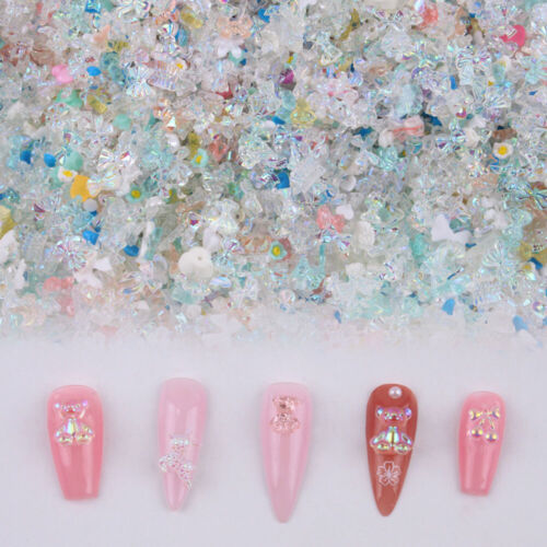 50PCS Aurora Bow/Bear/Butterfly Nail Rhinestone Kawaii Resin Nail Art