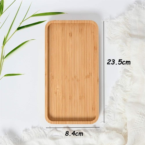 3PCS Bamboo Serving Tray Versatile Round-Edged Vanity Organizer forTea