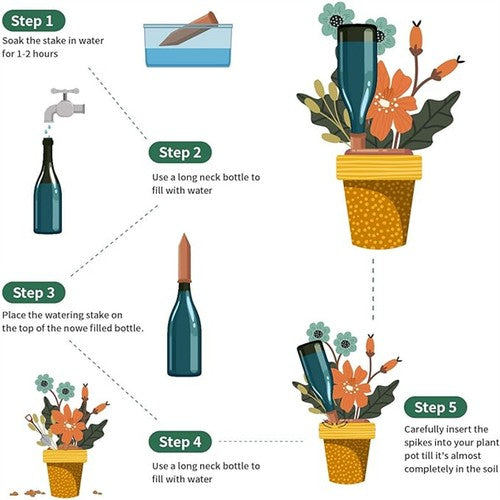 Terracotta Auto Plant Self Watering Spikes Water Drip Irrigati
