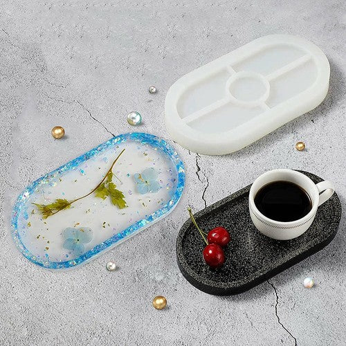 2pcs Silicone Oval Coaster Mold Tray Epoxy Resin Ashtray DIY Craft Jew