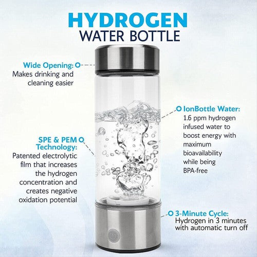 450ML Hydrogen Water Bottle Generator Rich Ionizer Glass Drink Cup USB
