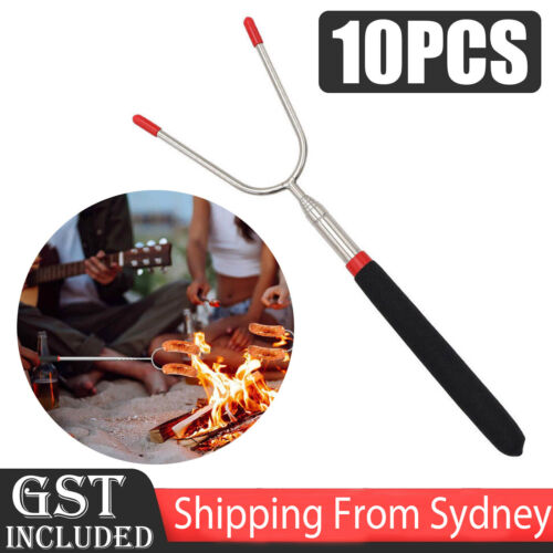 10PCS Extendable Marshmallow Roasting Sticks – Stainless Steel BBQ Campfire Forks