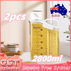 2pc 2800ml Airtight Grain Storage Jar with Measuring Cup Food Pet Food