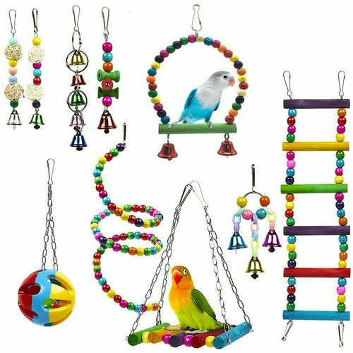 Bird Toys Parrot Swing Toys Chewing Hanging Bell Cockatiel Cage