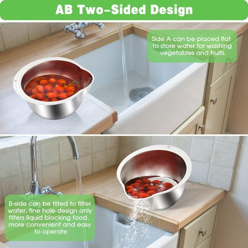 Rice Washer Strainer Bowl Stainless Steel Rice Washing Bowl Rice Sieve