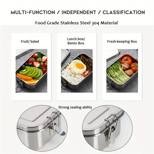 304 Stainless Steel Square Lunch Box Food Container Bento Box for Scho