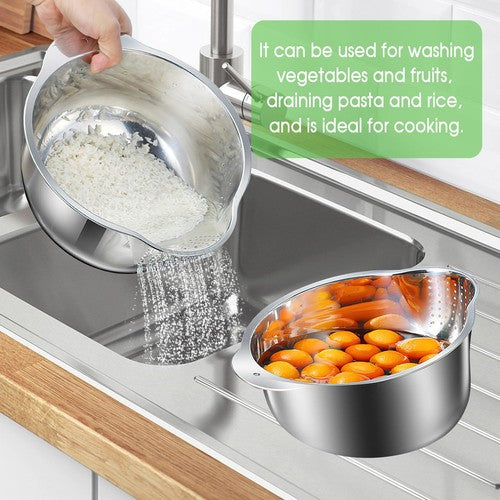 Rice Washer Strainer Bowl Stainless Steel Rice Washing Bowl Rice Sieve