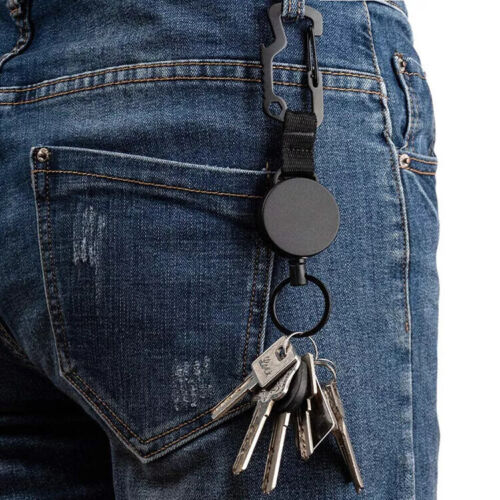 5x Retractable Stainless Steel Keyring Pull Ring Key Chain Recoil Heav