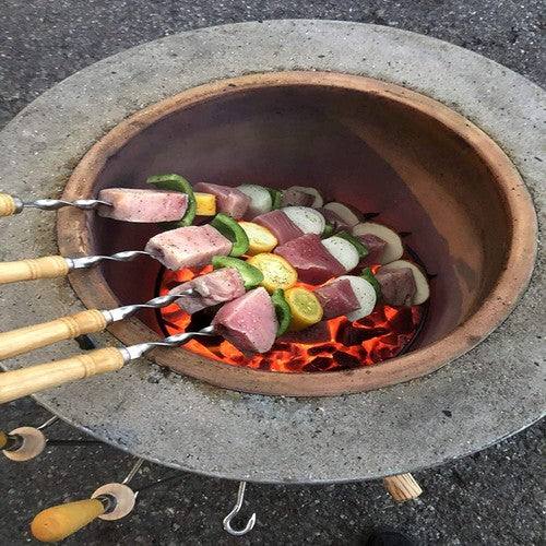 55cm Flat Kebab Skewers Stainless Steel BBQ Meat Stick Barbecue Wooden