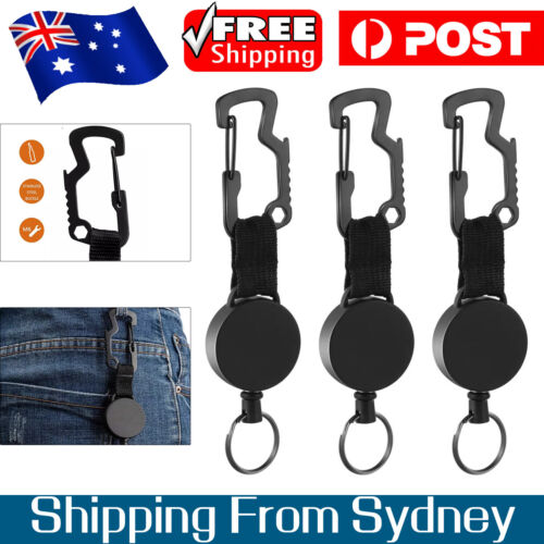5x Retractable Stainless Steel Keyring Pull Ring Key Chain Recoil Heav