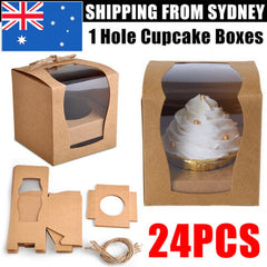 24PCS Single Cupcake Boxes Window Face Cup Cake Display Box Muffin Cas