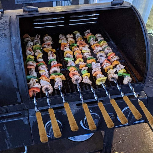 55cm Flat Kebab Skewers Stainless Steel BBQ Meat Stick Barbecue Wooden