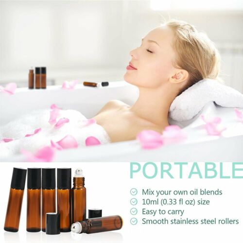20X Roller Bottles Amber THICK Glass Steel Roll on Ball For Essential