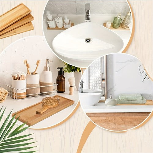 3PCS Bamboo Serving Tray Versatile Round-Edged Vanity Organizer forTea