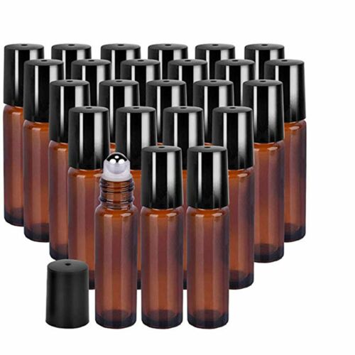 20X Roller Bottles Amber THICK Glass Steel Roll on Ball For Essential